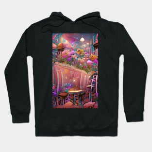 Psychedelic pink floral coffee shop| psychedelic floral coffee Hoodie